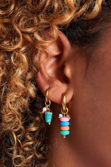 Dangling block earrings Blue &amp; Gold Color Stainless Steel h5 Picture4